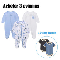 Barboteuse Elise™⎮Lot de 3pyjama 100% coton, respirantes unisexe manches longues Wol Bos
